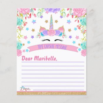 Unicorn Birthday Party Time Capsule Message by TiffsSweetDesigns at Zazzle