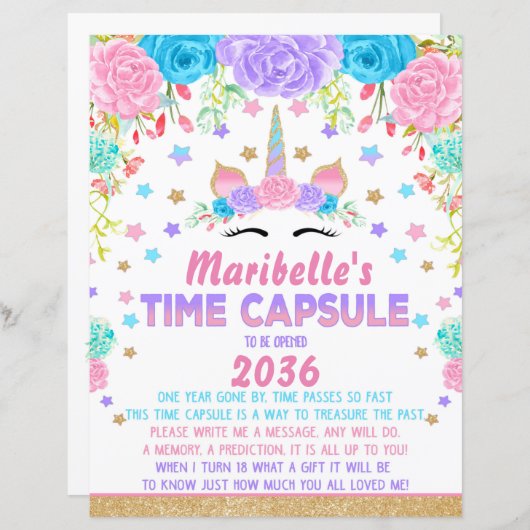 Unicorn Birthday Party Time Capsule Sign (Front/Back)