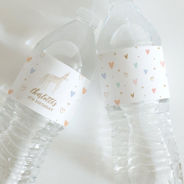 Unicorn Birthday Party Water Bottle Label (Creator Uploaded)