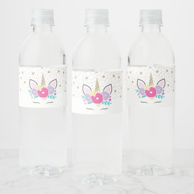 Unicorn Birthday Party Water Bottle Labels (Bottles)