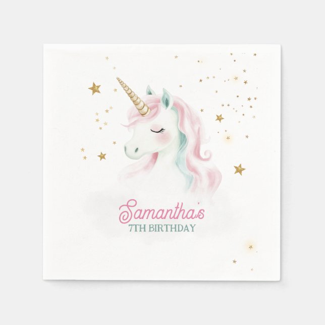 Unicorn Birthday, Pastel Unicorn, Rainbow Napkins (Front)