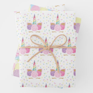 Unicorn Birthday Pattern Wrapping Paper Sheets