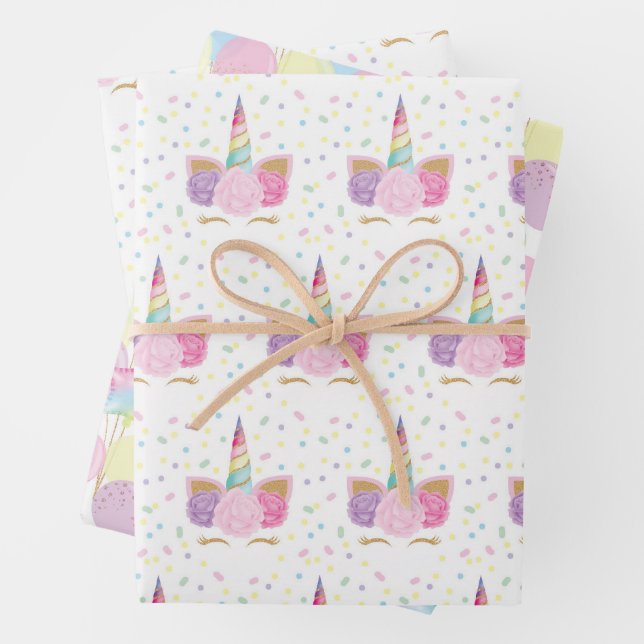 Unicorn Birthday Pattern Wrapping Paper Sheets (In situ)