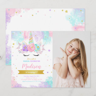 Unicorn Birthday Photo Invitation