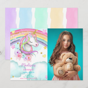 Unicorn Birthday Photo Invitation