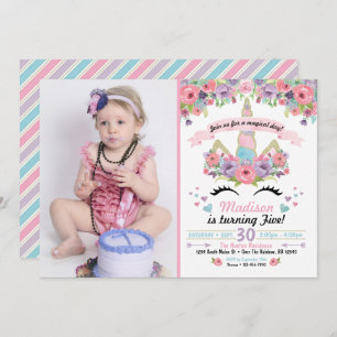 Unicorn Birthday Photo Invitation