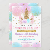 Unicorn Birthday Pink Gold Rainbow Invitation