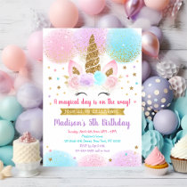 Unicorn Birthday Pink Gold Rainbow Invitation