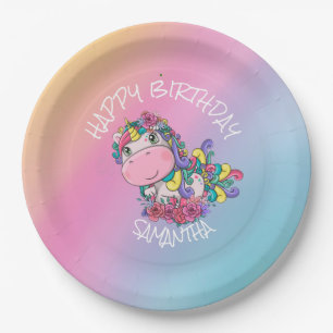 Unicorn Birthday Rainbow  Paper Plates