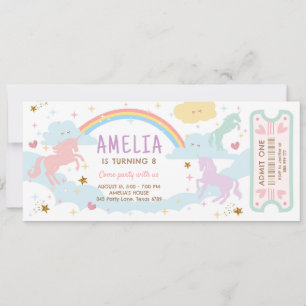 Unicorn Birthday Rainbow Pastel Magical Ticket Invitation