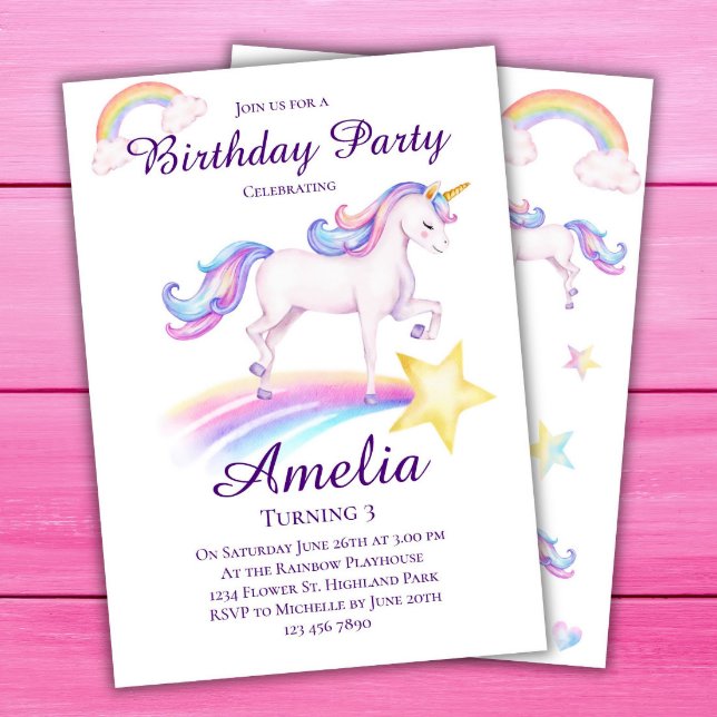 Unicorn Birthday Rainbow Unicorn Birthday Party Invitation (Creator Uploaded)