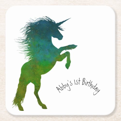Unicorn Birthday Square Paper Coaster