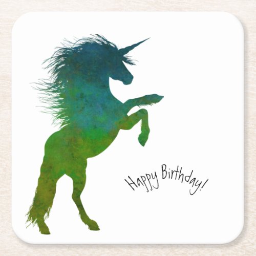Unicorn Birthday Square Paper Coaster