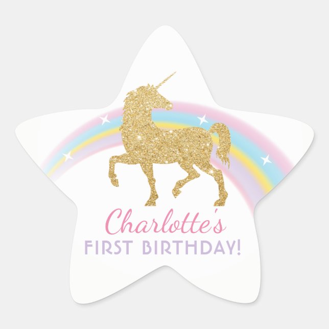 Unicorn Birthday Star Favor Stickers (Front)