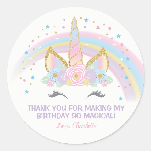 Unicorn Birthday Star Favor Stickers (Front)