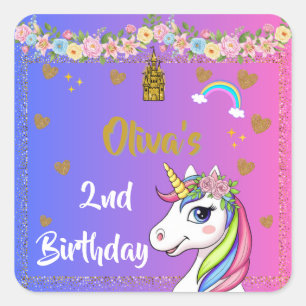 Unicorn Birthday Stickers Rainbow Unicorn Party
