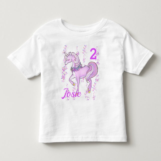 Unicorn Birthday T-shirt Little Girls NAME AGE (Front)