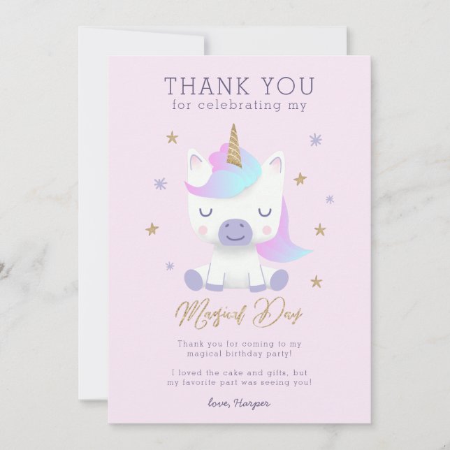 Unicorn Birthday Thank You Card (Front)