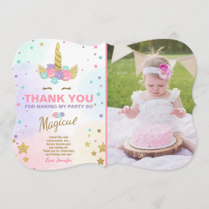 Unicorn Birthday Thank you card Pink Gold Magical