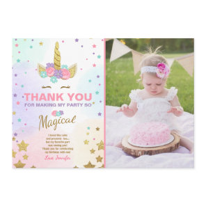 Unicorn Birthday Thank you card Pink Gold Magical