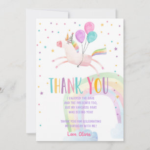 Unicorn Birthday Thank you card Pink Magical