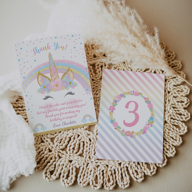 Unicorn Birthday Thank You Card, Unicorn Party Card (Creator Uploaded)