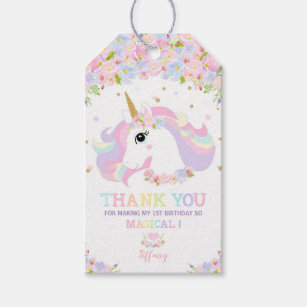 Birthday Thankyou Label 6 Cute Handmade Unicorn Gift Tags matching pink twine 
