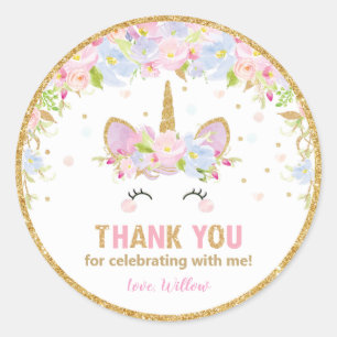 Unicorn Birthday Thank You Favor Sticker Labels
