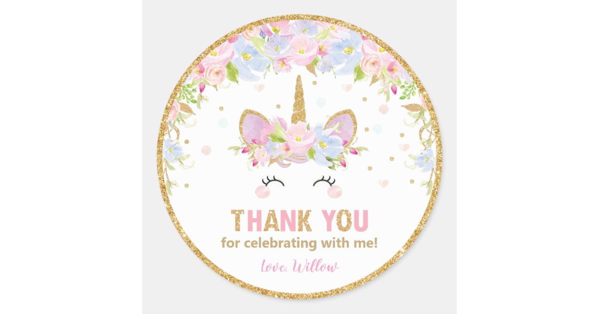 unicorn birthday thank you favor sticker labels zazzlecom