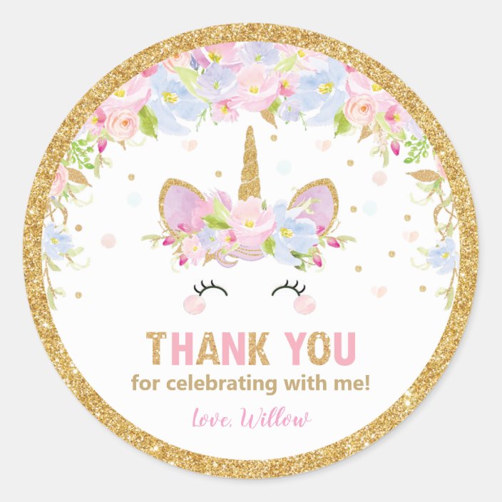 unicorn birthday thank you favor sticker labels zazzlecom