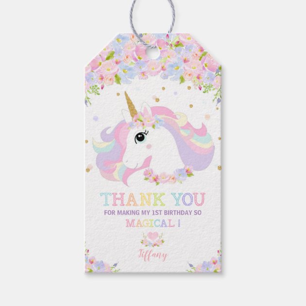 Birthday Unicorn Thank You Party Tags Personalised Free Ribbon Any Text