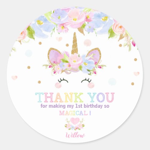 Unicorn Birthday Thank You Sticker Labels