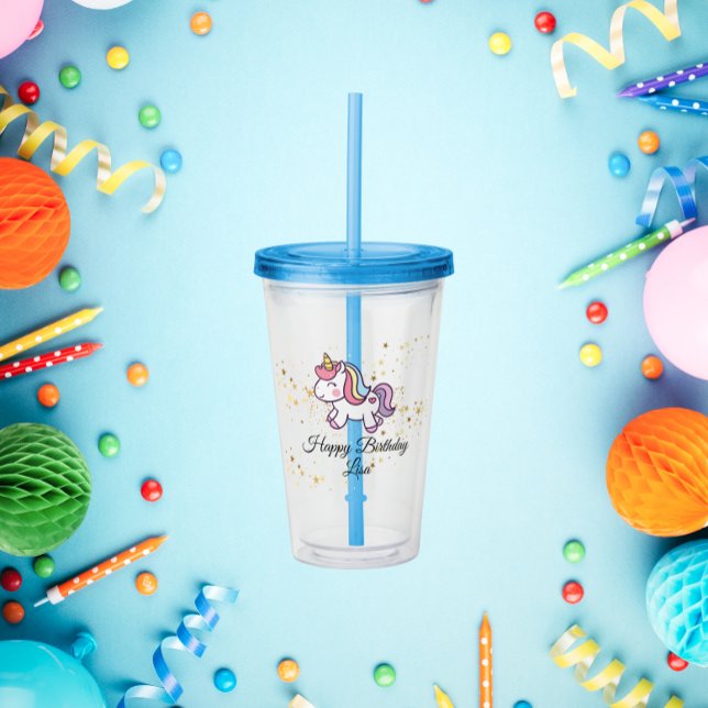 unicorn birthday theme acrylic tumbler (Creator Uploaded)
