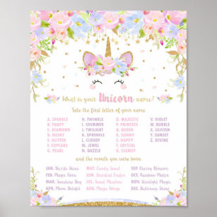 Unicorn Birthday What is Your Unicorn Name Game Poster