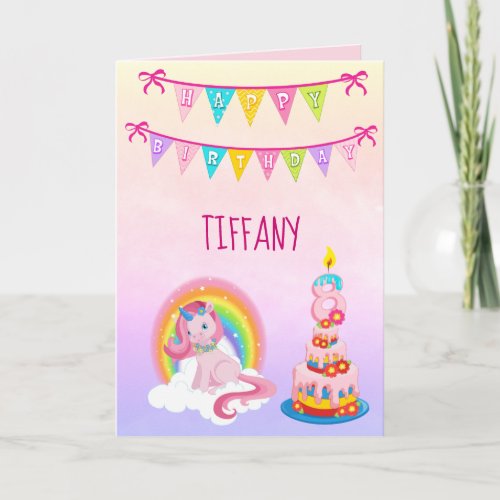 Unicorn Birthday Wishes for your 8 year old Card