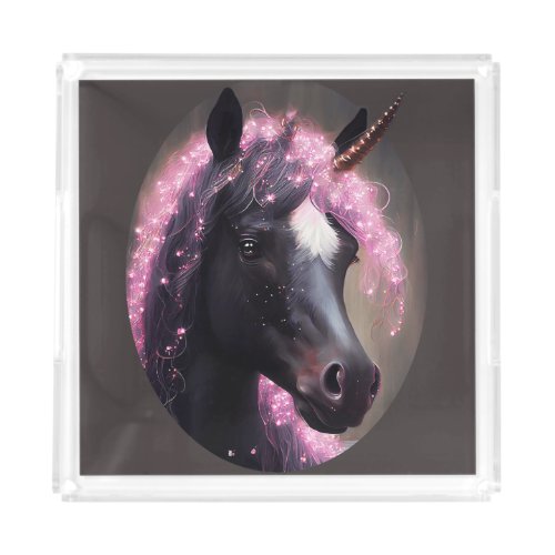 Unicorn Black and Pink Fairy Fantasy Creature  Acrylic Tray