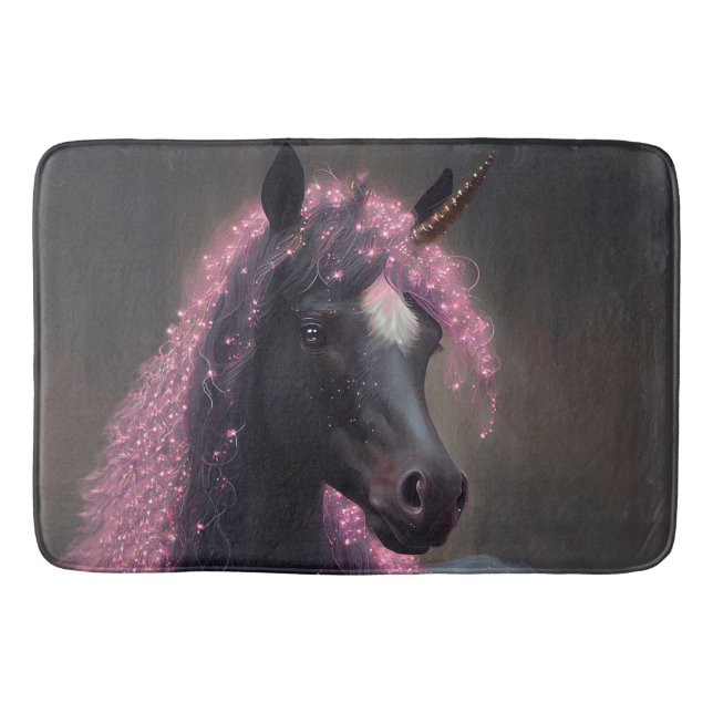Unicorn Black and Pink Fairy Fantasy Creature  Bath Mat (Front)