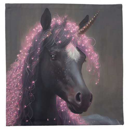 Unicorn Black and Pink Fairy Fantasy Creature  Cloth Napkin