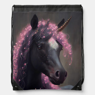 Unicorn Black and Pink Fairy Fantasy Creature  Drawstring Bag