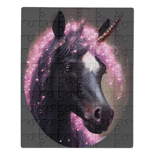 Unicorn Black and Pink Fairy Fantasy Creature  Jigsaw Puzzle