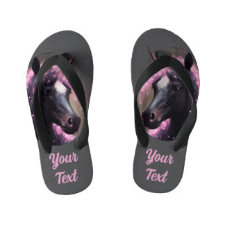 Unicorn Black and Pink Fairy Fantasy Creature Kid's Flip Flops