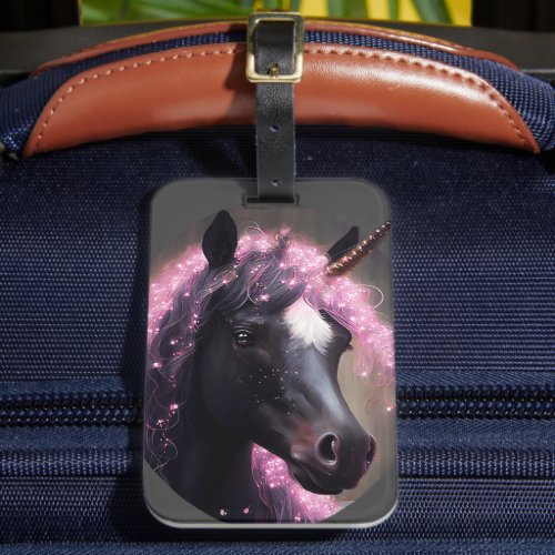 Unicorn Black and Pink Fairy Fantasy Creature  Luggage Tag