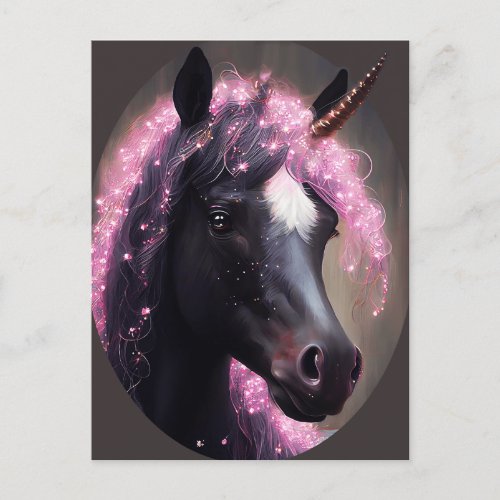 Unicorn Black and Pink Fairy Fantasy Creature  Postcard