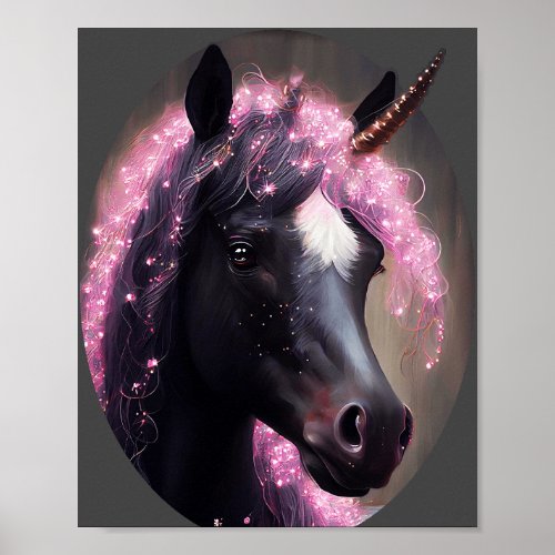 Unicorn Black and Pink Fairy Fantasy Creature  Poster