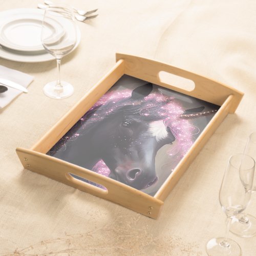 Unicorn Black and Pink Fairy Fantasy Creature  Serving Tray