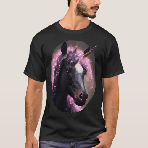 Unicorn Black and Pink Fairy Fantasy Creature  T_Shirt