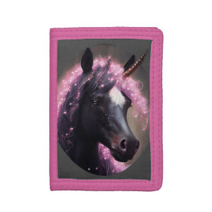 Unicorn Black and Pink Fairy Fantasy Creature Tri-fold Wallet