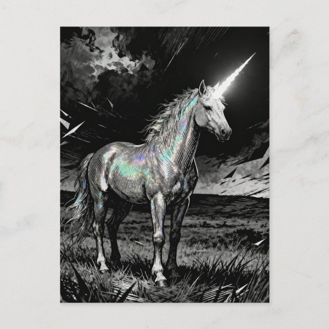 Unicorn Black and White Postcard (Front)