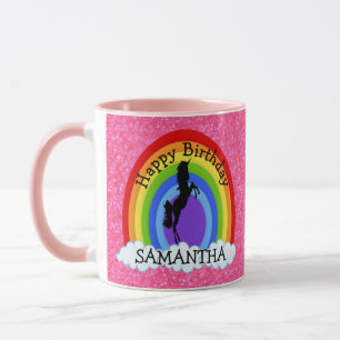 Unicorn Black Happy BIRTHDAY Pink Glitter Mug