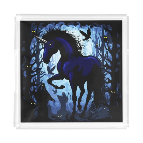 Unicorn Black Magic Fairy in Dark Forest Acrylic Tray
